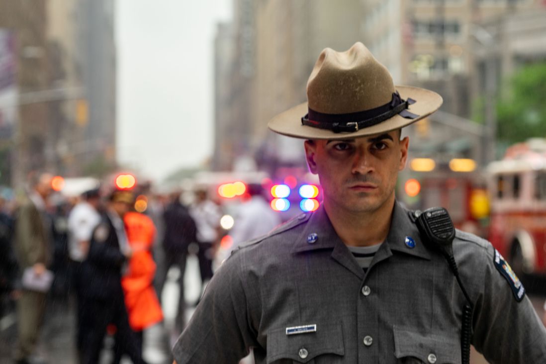 A state police officer at the scene  (David "Dee" Delgado /  Gothamist)